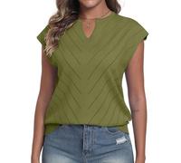 YUNDAI Women's Short Sleeve Knitted Top V Neck Casual Summer Lightweight Soft Pullover Ladies Daily Wear T-Shirt, Medium Army Green