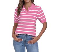 YUNDAI Womens Short Sleeve Striped Collared T Shirt Knit Summer Jumpers Top