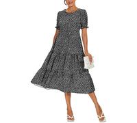 YUNDAI Women's Summer Casual Maxi Boho Dress Floral Print Ruffle Puff Sleeve High Waist Modest Long Dresses, Small Panther Black