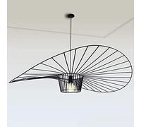 YUNDING Vintage Pendant Lamp Living Room Pendant Lamp Simple Creative Chandelier (Light Height Adjustable), Fiberglass Hat Design + E27 Fiber Cloth Max 40W Black 140