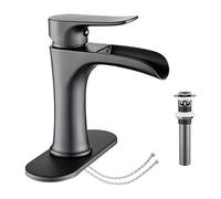 YUNDOOM Bathroom Sink Faucet Waterfall Faucet with Sink Drain Single-Handle Basin Faucet Waterfall Spout Solid Brass Sink Faucet Basin Mixer Tap Matte Black