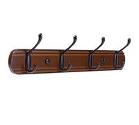 Yundoza Coat Hooks Wall Mount, Wood Bamboo Wall Coat Rack with 4 Metal Hooks for Hanging Clothes, Towels, Keys, Bags(Brown&Black)