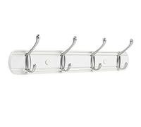 Yundoza Coat Hooks Wall Mount, Wood Bamboo Wall Coat Rack with 4 Metal Hooks for Hanging Clothes, Towels, Keys, Bags(White&Brushed Nickel)