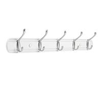 Yundoza Coat Hooks Wall Mount, Wood Bamboo Wall Coat Rack with 5 Metal Hooks for Hanging Clothes, Towels, Keys, Bags(White&Brushed Nickel)