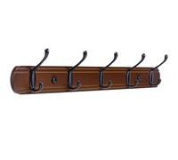 Yundoza Coat Hooks Wall Mount, Wood Bamboo Wall Coat Rack with 5 Metal Hooks for Hanging Clothes, Towels, Keys, Bags(Brown&Black)