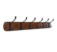 Yundoza Coat Hooks Wall Mount, Wood Bamboo Wall Coat Rack with 6 Metal Hooks for Hanging Clothes, Towels, Keys, Bags(Brown&Black)