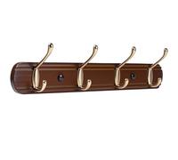 Yundoza Coat Rack Wall Mount, Bamboo Coat Hanger with 4 Zinc Alloy Hooks for Hanging Clothes, Towels, Keys, Hats, Bags(Brown&Gold)