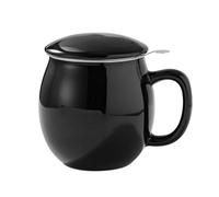 Yundu 12 OZ Brilliant Black Porcelain Teacup with Infuser and Lid, Mug with Lid for Steeping - The Best Gift for Parents - Fun Cup for Men, Women, Him, Her