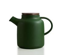 Yundu 1500ml / 50 oz Ceramic Teapot with Infuser & Wood Lid - Matte Green, Loose Leaf Tea Pot with Removable Strainer, Large Capacity