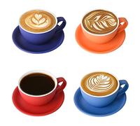 Yundu Cappuccino Cups Set 4 x 300 ml - Ceramic Coffee Cups with Saucers, Matte Dark Shades Mix for Latte Art & Barista, Large Mocha Cups & Saucers Set