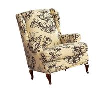 YUNDUOKEJI Wingback Chair Sofa Slipcover Covers Floral 2Piece Stretchy Printed Armchair Covers Spandex Polyester Fabric for Furniture Protector in Living Room(Color:Coffee)