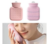 Yundxi Hot Water Bottle for Hot Compress and Cold Therapy, Microwave Heated Hot Water Bottle with Knit Cover, Reusable Mini Silica Gel Hand Warmers Hot Water Bag (Pink)