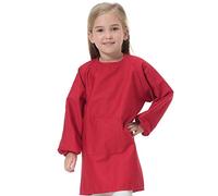 Yundxi Kids Painting Aprons 100% Cotton Children Craft Smock Long Sleeve Tollders for for School, Painting Classroom, Home, Kitchen (Red,M)