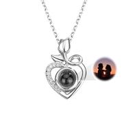 YUNEEHA Customized Projection Necklace with Picture Inside - Personalized Engraved Photo Necklace with Flower - Gift for Loved Ones on Christmas, Birthday, Valentine, Wedding, Standard, Brass, Cubic