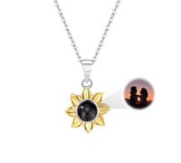 YUNEEHA Customized Projection Necklace with Picture Inside - Personalized Engraved Photo Necklace with Flower - Gift for Loved Ones on Christmas, Birthday, Valentine, Wedding, Standard, Brass, Cubic
