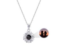 YUNEEHA Customized Projection Necklace with Picture Inside - Personalized Engraved Photo Necklace with Flower - Gift for Loved Ones on Christmas, Birthday, Valentine, Wedding, Standard, Brass, Cubic