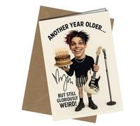 YUNGBLUD Birthday Card Autograph - Funny “Another Year Older But Still Gloriously Weird” Greeting with Reproduction Print | Retro Pop Rock Music Collectible for Men and Women No1975