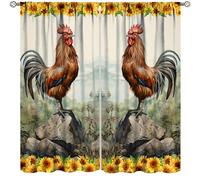 YungHo Rooster Curtains,American Western Farm Watercolor Sunflower and Chicken Print Cafe Curtains for Window Treatment 21"" W x 45"" L x2【Blackout】, CL-YH1