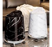 YUNGLOO Elegant Marble Textured Double Layer Waste Bin 2.1Gallon Bathroom Office Kitchen Trash Can Removable Inner Bucket Marble Design Trash Bin