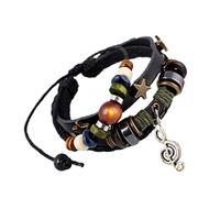 YUNGLOO Gypsy Hippie Design Beaded Vintage Alloy Musical Note Leather Adjustable Pendant For Women Jewelry