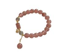 YUNGLOO Natural Stone Imitation Pearls Elastic Beaded Wristband Energy Jewelry Women Fashion Accessory Gift Strawberry Quartz Bead Jewelry