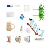 YUNGLOO Natural Wood Miniature Lounge Chair Doll House Scene Setting Accessory For Beach Vacation Display Decoration Beach Chair For Doll House