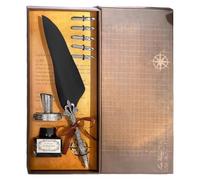 YUNGLOO Retro Feathered Fountain Pen with Refillable Inkwell and 5 Size Nibs Antique Dip Gift Set for Beginner Handwriting Elegant Feather Fountain