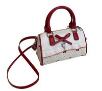 YUNGLOO Stylish Dot Shoulder Bag With Bows Decors Detachable Strap Spacious Compartment Practical PU Handheld Purse Bows Print Handbag