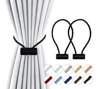 YUNGOO 18 Inch Strong Magnetic Curtain Tiebacks, Curtain Holdbacks Modern Upgrade Strong 2021 New Twisted Style Decorative Drapery Rope Tie Backs (Black, 2)
