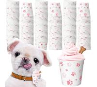 Yungyan 100 Pcs 3 oz Tiny Pup Cups for Dogs Mini Whip Cream Disposable Paper Cups Mini Puppy Dog Paw Pattern Snack Container for Puppy Food Treat Feeding Pet Theme Party Supplies (Light Pink)