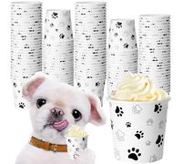 Yungyan 100 Pcs 5 oz Tiny Pup Cups for Dogs Mini Whip Cream Disposable Paper Cups Mini Puppy Dog Paw Pattern Snack Container for Puppy Food Treat Feeding Pet Theme Party Supplies