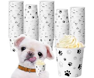 Yungyan 100 Pcs 5 oz Tiny Pup Cups for Dogs Mini Whip Cream Disposable Paper Cups Mini Puppy Dog Paw Pattern Snack Container for Puppy Food Treat Feeding Pet Theme Party Supplies