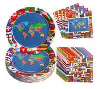 Yungyan 100 Pcs Around the World Party Decorations International World Flags Plates and Napkins Multicultural Decorations for Travel Trip Around the Globe Retirement Party Birthday Serves 50