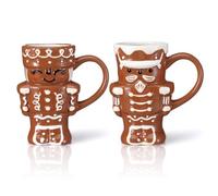 Yungyan 2 Pcs Hand Painted Gingerbread Nutcracker Mug Set | Christmas Stoneware Mug Gingerbread Man & Woman for Couple Friends Microwave & Dishwasher Safe Festive Kitchen Decor Mugs