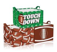 Yungyan 3 Pcs Football Storage Basket for Gifts, Sports Storage Bins with Handle Football Organizer Waterproof Collapsible Canvas Box Container for Book Closet Shelf Toy Closet Nursery Decor