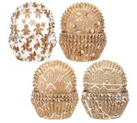 Yungyan 400 Pcs Christmas Cupcake Liners Gingerbread Baking Cups 4 Styles Gingerbread Man Muffin Cake Wrap Papers Christmas Cooking Supply for Holiday Birthday Xmas Winter Dessert(Vintage)