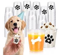 Yungyan 50 Pcs 3 oz Clear Pup Cup for Dogs, Party Supplies | Mini Plastic Paw & Bone Cappuccino Cup for Dogs, Whip Cream, Dog Beverage Snack Container, Puppy Treat Feeding Pet Birthday