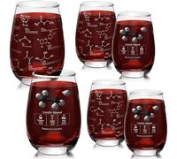 Yungyan 6 Pcs End of Class Chemistry Teacher Appreciation Gift Glasses Stemless Wine 15 oz Gifts Glassware Etched with Molecules Thick Wine Tumblers Chemistry Science Lovers Gifts