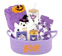 Yungyan 8 Pcs Halloween Boo Basket Stuffers Ghost Pumpkin Gifts Set for Women Include Spooky Ghost Blanket, Socks, Cup, Keychain, Soap, Candles, Card, Boo Basket for Adults Friend Family Neighbors