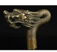 YUNHAO 100% Pure Copper Brass Grandpa Good Lucky China Old Handwork Carving Dragon Statue Cane Head Walking Stick
