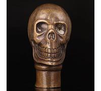 YUNHAO Collectible Handwork Carving Bronze Skull-Head Statue Walking Stick Cane Head