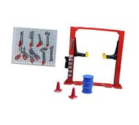 Yunhgft 1/64 Scale Diorama: Car Garage, Maintenance Tools, Architectural Model, Realistic Traffic Cones, Car Lift, Workshop, Red Car Lift