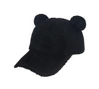 YUNHOME Peaked Cap Baseball Cap Hat For Sport Sun Hat Running Cap Big Ears Student Cute Plush Baseball Cap Warm Bear Lamb Hair Curved Brim Cap Autumn And Winter Women-Black