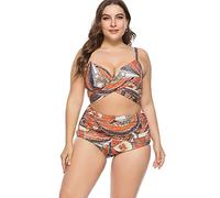 YUNHOME Plus Size Swimsuit Bathing Suits Large Size Swimsuit Swimwear Song V-Neck Bikini Big Yard Plus Fertilizer Split Swimwear High Waist Women'S Feet-Yellow_3Xl