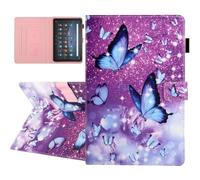 YUNHOTIC Universal Case for 10 Inch Tablet, Multi-Angle Viewing Stand Case for 9.5-10.5 Inch Tablet, Premium PU Leather Folding Stand Cover with Pen Holder & Multiple Angles Stand - Butterfly