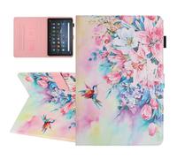 YUNHOTIC Universal Case for 10 Inch Tablet, Multi-Angle Viewing Stand Case for 9.5-10.5 Inch Tablet, Premium PU Leather Folding Stand Cover with Pen Holder & Multiple Angles Stand - Hummingbird