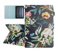 YUNHOTIC Universal Case for 10 Inch Tablet, Multi-Angle Viewing Stand Case for 9.5-10.5 Inch Tablet, Premium PU Leather Folding Stand Cover with Pen Holder & Multiple Angles Stand - Peony