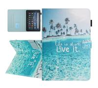 YUNHOTIC Universal Case for 10 Inch Tablet, Multi-Angle Viewing Stand Case for 9.5-10.5 Inch Tablet, Premium PU Leather Folding Stand Cover with Pen Holder & Multiple Angles Stand - Beach