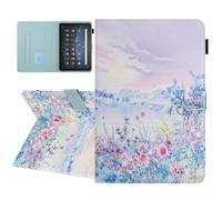 YUNHOTIC Universal Case for 10 Inch Tablet, Multi-Angle Viewing Stand Case for 9.5-10.5 Inch Tablet, Premium PU Leather Folding Stand Cover with Pen Holder & Multiple Angles Stand - Flower