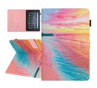 YUNHOTIC Universal Case for 10 Inch Tablet, Multi-Angle Viewing Stand Case for 9.5-10.5 Inch Tablet, Premium PU Leather Folding Stand Cover with Pen Holder & Multiple Angles Stand - Sunset